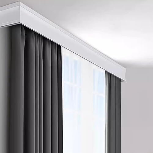 Scatola di pelmet per tende bianca a parete con doppi binari, staffa della guida per tende 3-in-1 per Bay Window, barre divisorie resistenti 1m - 5m,White-100cm/39.4in/3.3ft