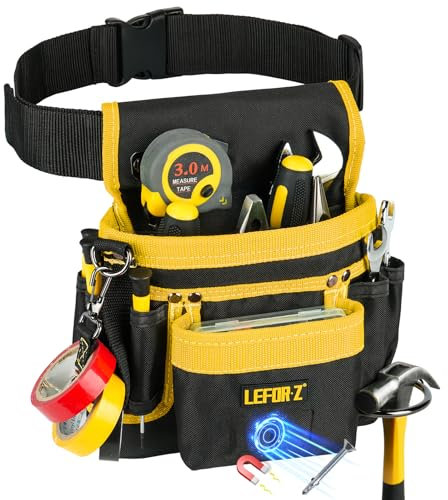 Tool Belt,Magnetic Tool Pouch,14-Pockets Tool Belts for Men,Detachable Adjustable Tool Pouch Belt for Electrician,Carpenter,Construction,Work Apron,Utility Belt,Black-Yellow