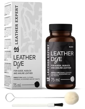 Penetrating Leather Dye - Lederfarbe Schwarz 75 ml - Ideal zum Schuhe, Handtaschen und Accessoires – inkl. Applikator & Pinsel - Schuhfarbe für Wildleder, Nubuk- und Anilinleder (16 Farben)