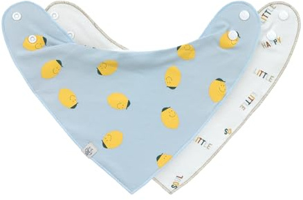 LÄSSIG Babero triangular para bebé, 2 unidades, algodón orgánico, botón de presión reversible/Baby Bandana Happy Fruits Lemon