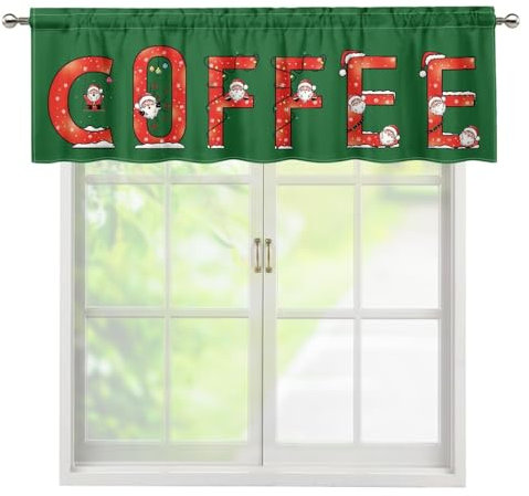 Surwin Bistrogardine Coffee Break Scheibengardine Küchengardine mit Weihnachten Englischer Druck, Kurzgardine Wohnzimmer Landhaus Càfe Gardinen Moderne Kurz Vorhang (Kaffee,45x137cm)