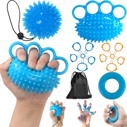 Cerkkapo Lot de 5 Finger Trainer Hand Trainer Ball Set,Balle de Reeducation Main et Poignet Balle de Massage Balle,pour la thérapie de la main,pour renforcer la préhension,soulager stress (Version 1)