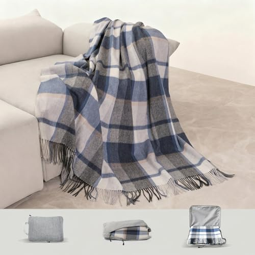 SKNSOFT Wool Throw Blanket Plaid Blankets 83 x 55 Tartan Outdoor Camping Couch Sofa Bed Soft Warm Throws for Home Decor,1.5lb