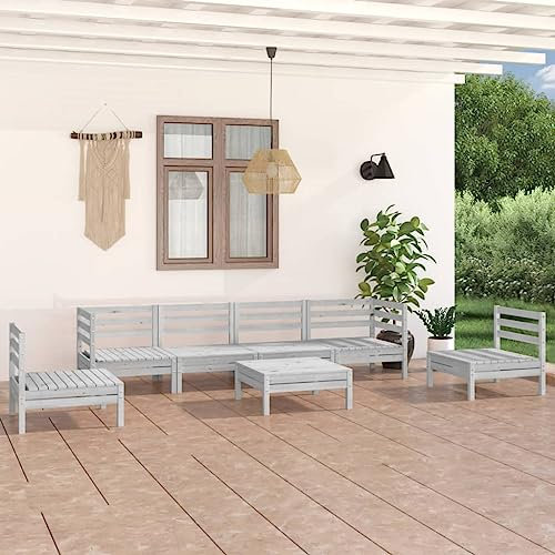 KTHLBRH 7-TLG. Garten-Lounge-Set Weiß Massivholz Kiefer Balkonmöbel-Sets Terrassenmöbel-Sets Outdoor-Möbel-Sets Gartenmöbel-Sets für Terrasse, Garten, Balkon