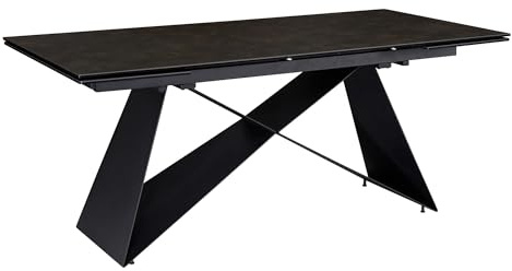 FineBuy Esstisch Ausziehbar 180-260 cm Glas-Keramik Schwarz, X-Gestell | Esszimmertisch mit kratzfester und hitzebeständiger Platte, ausziehbare Tafel für bis zu 10 Personen, pflegeleicht