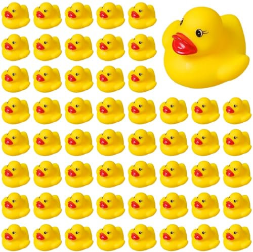 60 Piezas Patos Chirriantes de Caucho, Patos de Goma Bañera, Patitos para Baño, Mini Patos Amarillos, Juguete baño Pato de Goma, Juguetes de Bañera para Ducha / Cumpleaños / Suministros para Fiestas