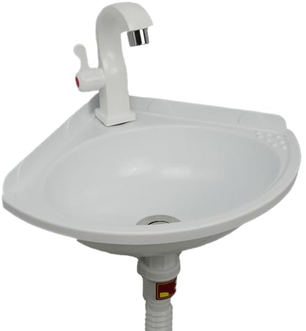 Ausgussbecken Wandwaschbecken Eckmodell Wandmontage Spülbecken Kleine Hängewaschbecken | Kunststoff Spüle mit Wasserhahn und Ablauf | Für Bad/Keller/Garten/WC