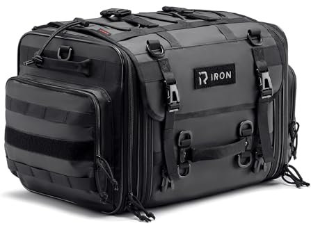 RIDEIRON Motorcycle Tail Bag, Expandable Motorcycle Travel Luggage Bags 40L-60L, Waterproof Rear Rack Trunk with Rain Cover and Sissy Bar Straps