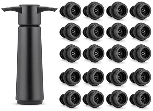 mumisuto Bomba Vacio Vino con 20 Tapones de Silicona, Tapon Vino Bomba Vacio Reutilizable, Utilizado para Almacenar Vinos