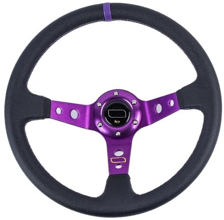 Volante Desplazado,Volante Deportivo,Volante Coche Volante Deportivo Universal de 14 Pulgadas y 350 mm de PVC y PU for Carreras de Coches de Aluminio.(Leather-Purple)