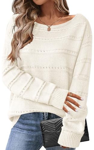 Hotouch Jumpers for Women UK Trendy Fall Hollow Out Crewneck Long Sleeve