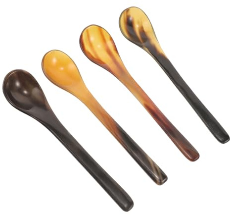 AUTSUPPL Cuillères à Miel Manche Long Lot de 4, en Corne de Bœuf, pour Mélanger et Prélever Facilement, Cuillère à Café Réutilisable Couleur Aléatoire pour Thé et Dessert