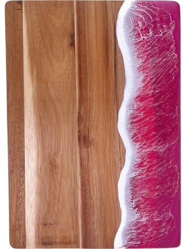 HiyyFloy Wood Cutting Board with Resin, Versatile Kitchen Chopping Board for Meat, Vegetables, Fruits, Cheese & Charcuterie, Pink Ocean Vibes Elegant Serving Tray