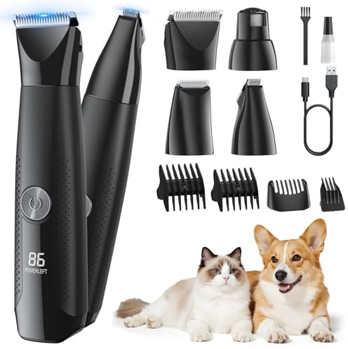 4-in-1 Hundeschermaschine Set & Pfotentrimmer, Sichere Krallenschleifer für Hunde und Katze, Leise und wiederaufladbare Haarschneidemaschine für Körper, Gesicht und Pfoten von Hunden und Katzen