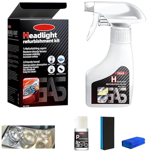 Car Headlight Restoration Kit, Headlight Repair Cream, 180ml Fluid & 10ml Coating, Clears Haze & Scratches, Removes Yellowing & Oxidation, Suitable For All Vehicles
