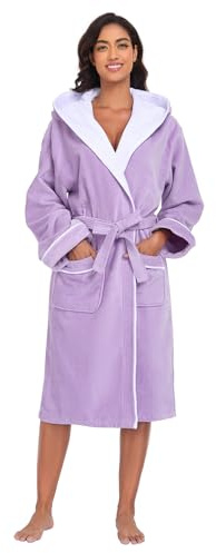 YEAUPE PRO Accappatoio da donna in spugna con cappuccio, cotone 100%, accappatoi per bagno, sauna, nuoto, vestaglia, accappatoio da donna in spugna OEKO-TEX, Bathrobe Women, viola lavanda