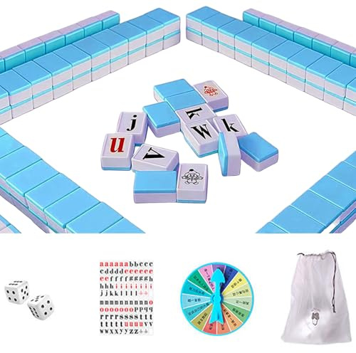 Hperu Set di Tessere Mahjong dell'alfabeto interattivo Mini Lettera Inglese Set di Giochi Mahjong educativo Gioco da Tavolo per Bambini Giocattoli per Adulti e Adolescenti, 108 Tessere, Blu -