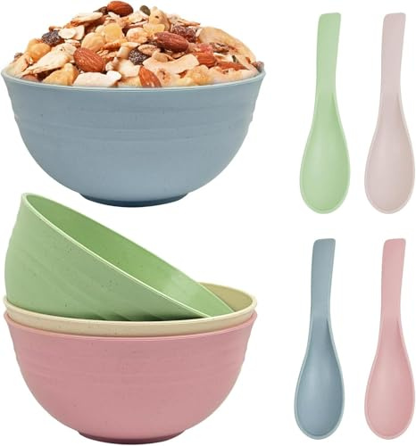 Marnovest 4PCS Cereal Bowls, 800ml Durable Unbreakable Picnic Bowls, Dishwasher and Microwave Safe Plastic Oatmeal Bowl for Outdoor Camping