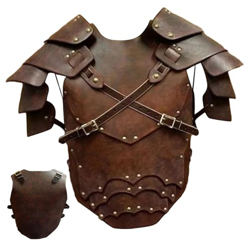 Mittelalterliche Ritterrüstung PU-Leder Brustpanzer für Herren verstellbares Wikinger-Brustpanzer-Kostüm für Halloween Cosplay Party
