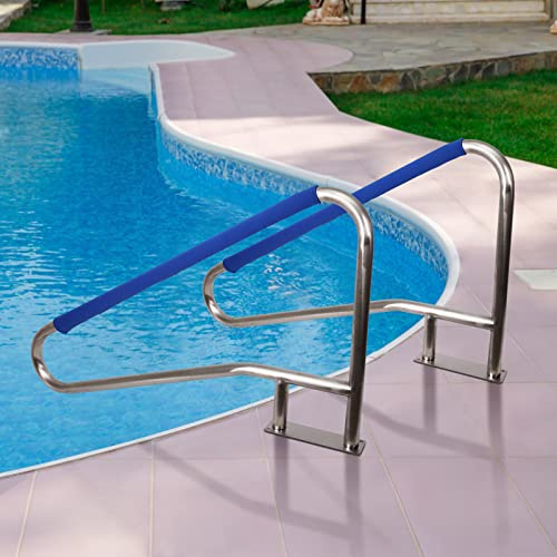 Garvee Main courante de piscine enterrée 54 x 36 – Acier inoxydable 304 – Capacité 385 lbs – Poignée bleue antidérapante – Installation rapide – Platine de fixation et vis – Argenté