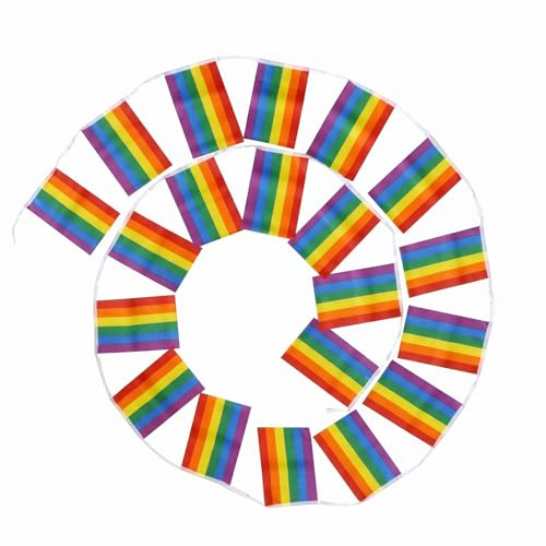 BCHMN Bandera Arcoiris 10 Metros con 30 Banderines (14x21cm), Guirnalda Orgullo Gay LGBT de Colores Vivos, Banderas Resistentes a la Intemperie para Desfiles, Fiestas y Decoración de Exterior
