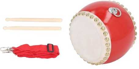HUSHUI Kinesisk Trätrumleksak Justerbar Röd Barntrumma för Barn Musiklektioner Lönnträ och Fårskinnsmaterial