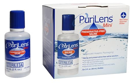 Purilens Mini Preservative-Free Contact Lens Saline 60ml (2 fl. oz.) 6 Pack