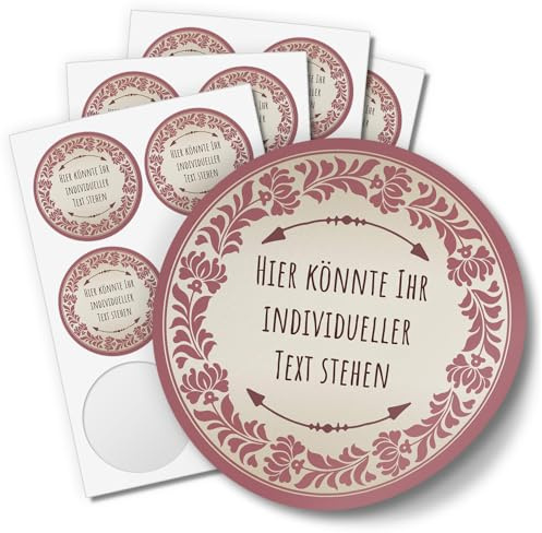 24 INDIVIDUELLE runde Etiketten SELBER GESTALTEN: Schlicht Vintage Rosa - Personalisierte Aufkleber für Hochzeit, Produkte, Muttertag, Valentinstag, Danksagungen, Einladungen, Weihnachten