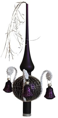 Weihnachtsbaumspitze mit Formglöckchen lila matt, umsp. L ca. 28cm d(Kugel) 7cm Christbaumschmuckspitze mundgeblasen,handdekoriert,Leonischer Draht Lauschaer Glas