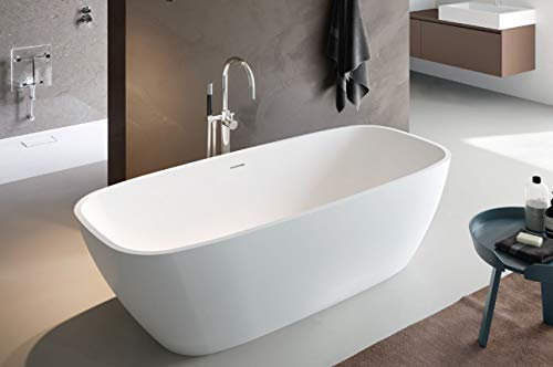 Badewanne in solid surface weiß matt integriert mit Überlauf