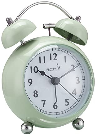 FLOITTUY {Loud Alarm Clock for Deep Sleepers) 3.5'' Twin Bell Alarm Clock with Backlight for Bedroom,No-Ticking,Cute(Green)