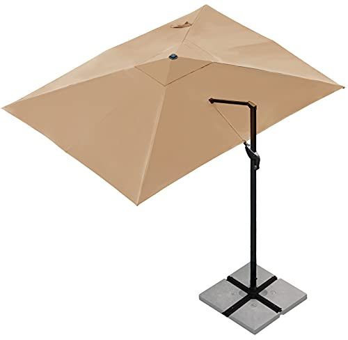 Sunnyglade 10x13Ft Cantilever Patio Umbrella Rectangular Deluxe Offset 360°Rotation & Integrated Tilting System Hanging Umbrella for Market Garden Deck Pool Backyard Patio (Tan)