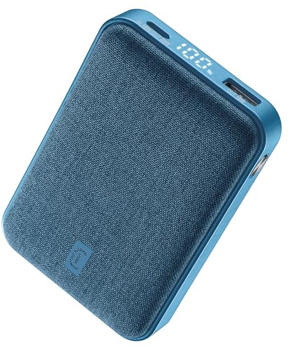 Cellularline Power Bank Glam 10000 – Power Bank de 10000mAh con Pantalla LCD, 3 Puertos (USB-C 20 W Entrada/Salida 18W, USB Salida 18W), Acabados en Tela, para Smartphones - Azul