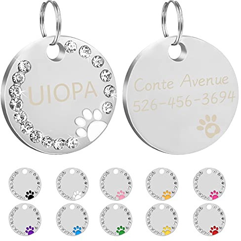 Uiopa 2 Stück Hundemarke mit Gravur, Adressanhänger Hund Hundemarke Personalisiert Haustier ID Tag mit Schlüsselringe, Hundeanhänger mit Gravur für Kleine und Mittelgroße Hunde/Katzen (Weiß)