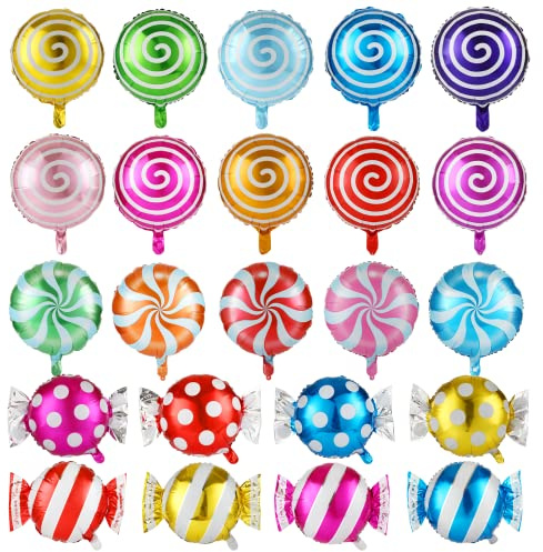 23PCS Sweet Candy Bar Balloons 18 Foil Mylar Lollipop Christmas Balloons for Holiday Baby Shower Birthday Party Supplies Decorations