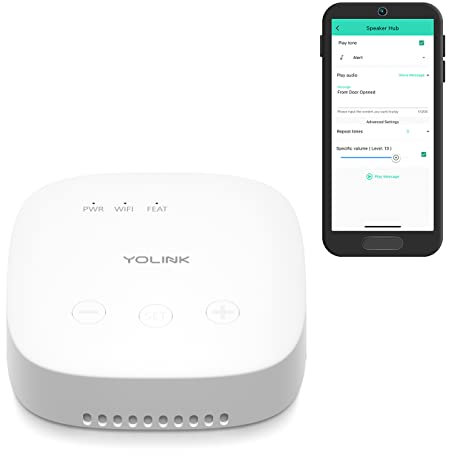 YoLink SpeakerHub – Hub d'enceintes Smart Home, Joue Les tonalités/alarmes et Vos Messages personnalisés Text-to-Voix, annonces vocales, alertes vocales, portée alimentée par Lora, WiFi requis