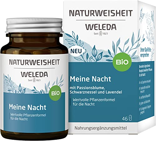 WELEDA Bio Naturweisheit Meine Nacht, Nahrungsergänzungsmittel Einschlafhilfe mit Ashwagandha, Baldrian, Passionsblume & Lavendel für einen gesunden Schlaf (46 Kapseln, laktosefrei, glutenfrei, vegan)
