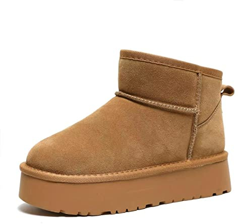 Earnmore Bottes de neige à plateforme pour femme, bottes d'hiver en peau de mouton australien, bottes classiques résistantes à l'eau, bottes d'hiver confortables 38EU marron