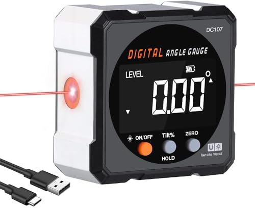 Digitaler Winkelmesser, LEERCHUANG Level Neigungsmesser Winkelmesser Laser Level W 4-seitig stark magnetisch & Typ-C-Aufladung, wiederaufladbarer digitaler Winkelmesser/Winkelmesser…