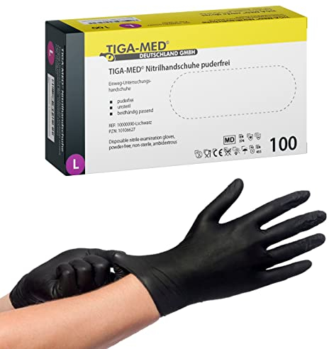 Nitrilhandschuhe schwarz S M L XL BIG PACK 1000/2000/4000 Stück puderfrei latexfrei Schutzhandschuhe Arbeitshandschuhe Untersuchungshandschuhe (L, 1000)
