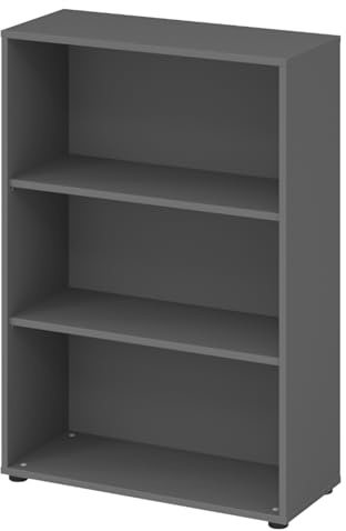 bümö Regal Graphit, Standregal aus Holz für 3 Ordnerhöhen - Bücherregal klein 80 cm breit, Aktenregal für Ordner & Bücher, kleines Büroregal, Holzregal, Ordnerregal, Buchregal Dachschräge