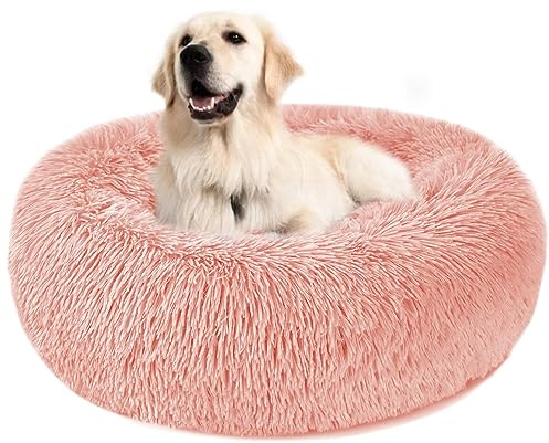 Hundebett Katzenbett Flauschig Rund aus Plüsch - Donut Kuscheliges Hundekissen Hundekorb Waschbar S/M/L/XL/XXL für Kleine, Mittelgroße und Große Hunde, Katzen und Andere Haustiere (XL-70cm, Rosa)