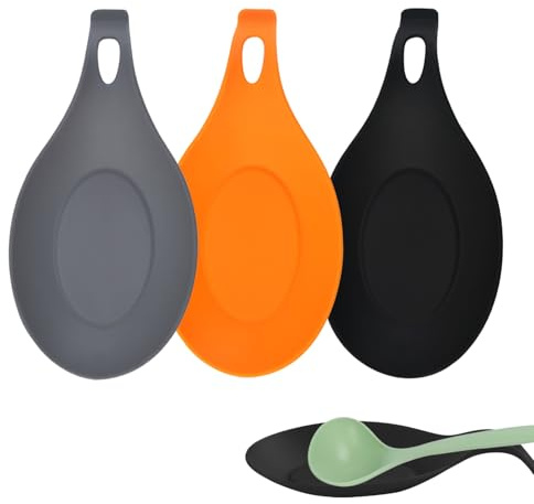 KASESSS 3 Stück Silikon Löffelhalter, Weich Löffelablage Küche, Hitzebeständig Spoon Rest Aufhängbar Kochlöffelhalter Mandelform Kochlöffelablage für Löffel Gabel Besteck Restaurant Küchenhelfer