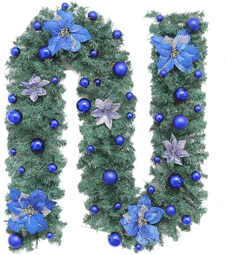 Odot Tannengirlande Weihnachtsdeko, Weihnachtsgirlande Girlande Weihnachten, 180/270 cm Künstliche Tannengirlande, Weihnachten Rattan, Kamin Treppe Balkon Dekoration Tür (180cm,Blau)