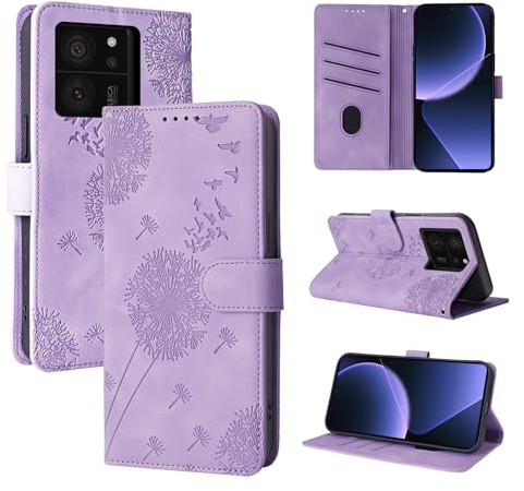 Rostsant H-andyhülle für Xiaomi 13T 5G/Xiaomi 13T Pro Löwenzahn PU Leder Xiaomi 13T 5G/Xiaomi 13T Pro Flip Case Brieftasche Tasche Hülle Magnetisch Handyhülle für Xiaomi 13T Violett