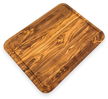 Tabla de servir rectangular redondeada con ranura, longitud a elegir, 33/35/40 cm, tabla de cortar, hecha a mano, de madera de olivo (longitud 40 cm)