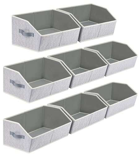 Homsorout Aufbewahrungsboxen Stoff, Trapezförmige Aufbewahrungskorb, Faltbare Aufbewahrungskiste mit Griff, 8 Stück Kleiderschrank Organizer für Kleidung, Würfelregal, Spielzeug, Grau Meliert