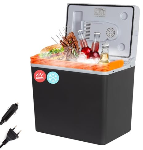 Todeco 30 Liter Kühlbox KÜHLT und WÄRMT, Thermo-Elektrische Kühlbox, Mini-Kühlschrank, Anschluss 12V und 230V für Auto Camping & Steckdose, ECO Modus