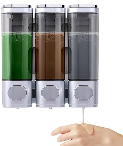 Seifenspender zur Wandmontage, 3 x 300 ml Shampoo- und Duschgelspender, Handwaschflüssigkeitsspender, kein Bohren, wandmontierte Dusche für Zuhause, Hotel, Restaurant (Silber)