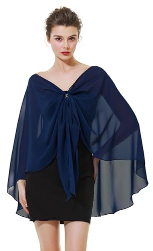 BEAUTELICATE Chal mujer Fiesta para Bodas Vestido Noche Gasa Bufanda Primavera y Verano Elegante Ligero (Navy Blue)